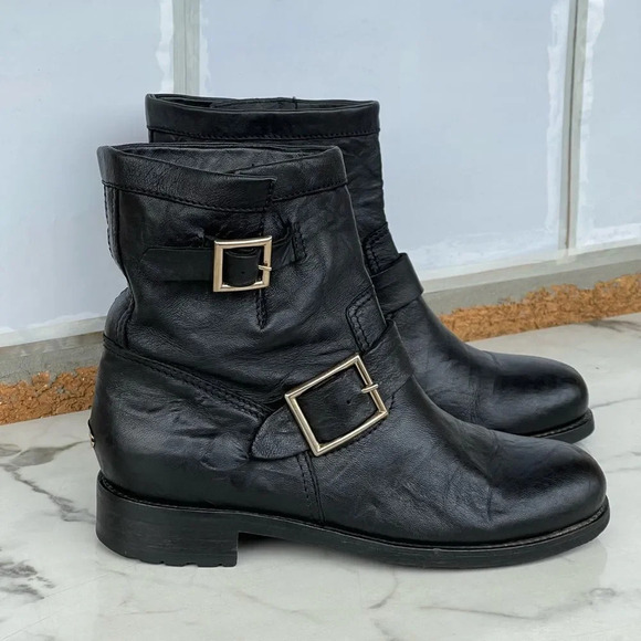 JIMMY CHOO Youth biker ankle boots 38 7.5 - Picture 1 of 12